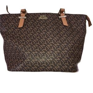 Jones New York Signature Large Brown Canvas Tote Logo Bag